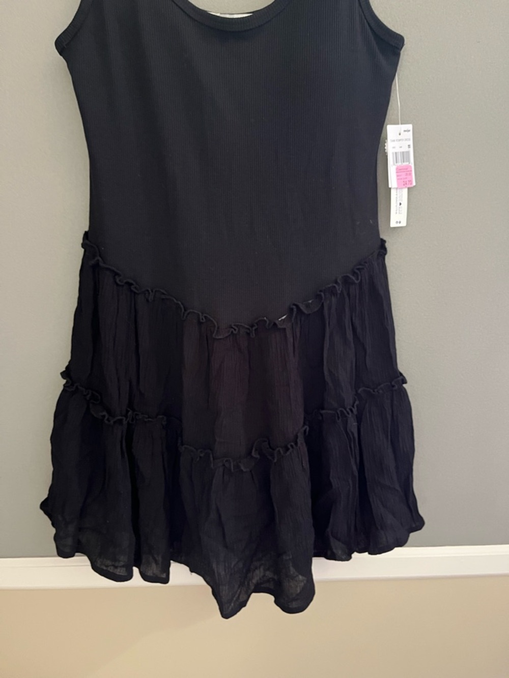 NWT Tank Romper Dress Removable Bra Cup Inserts Black Tiered Tank Mini Dress - Picture 2 of 10